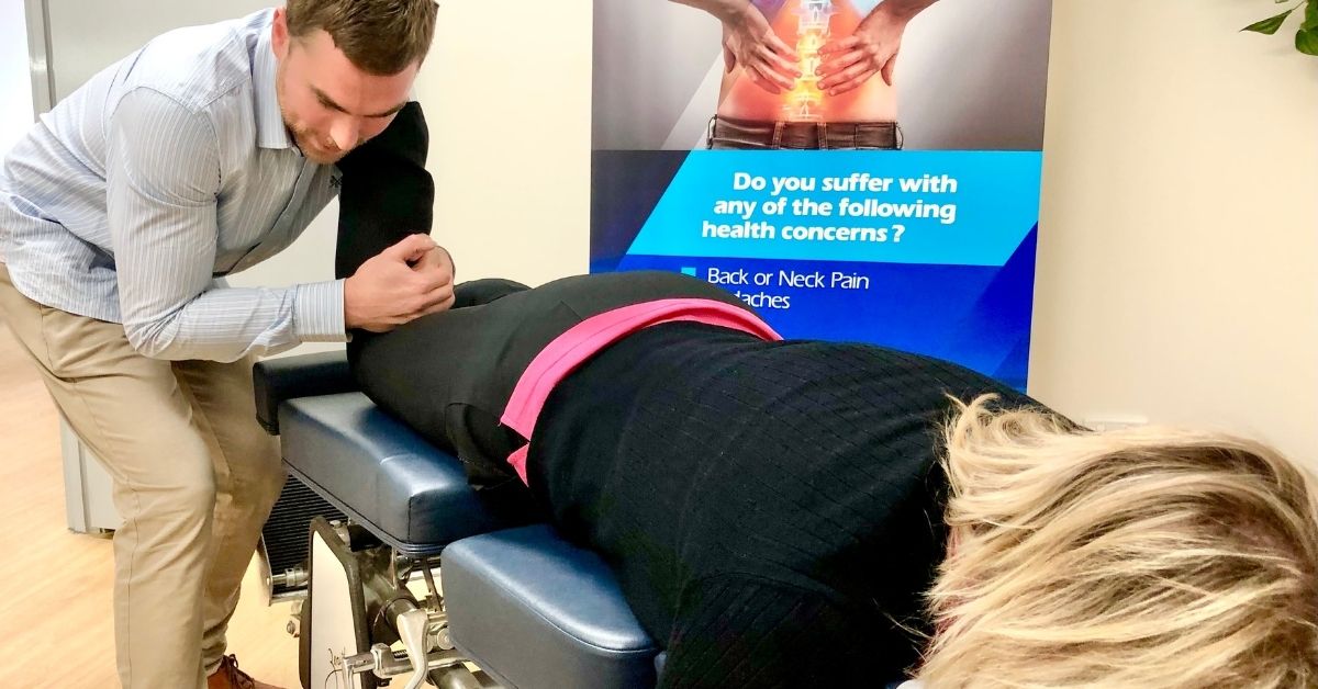 Dr nathan adjusting at the caboolture Chiropractic clinic
